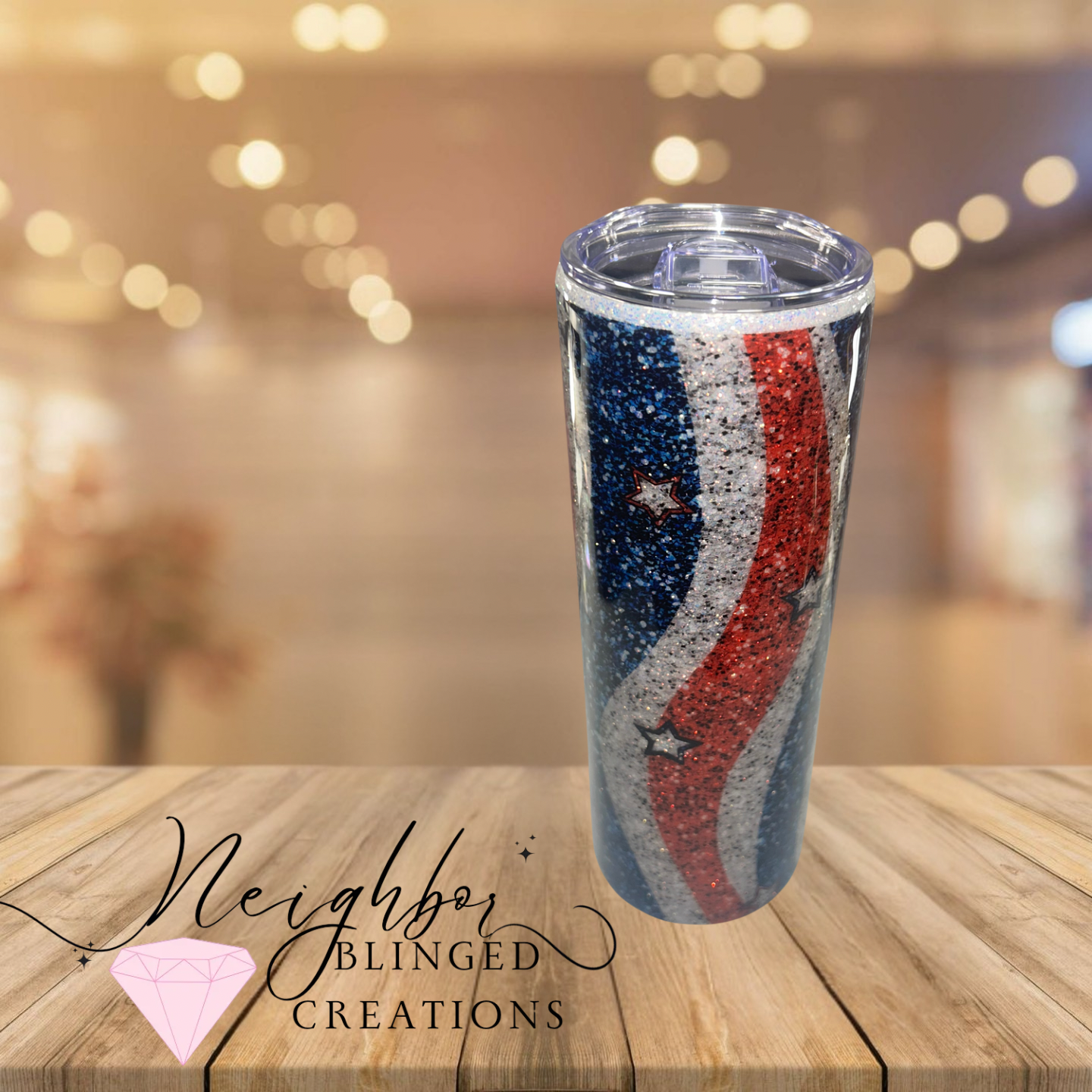 20 ounce stainless steel double insulated handmade glittered Fourth of July Tumblr