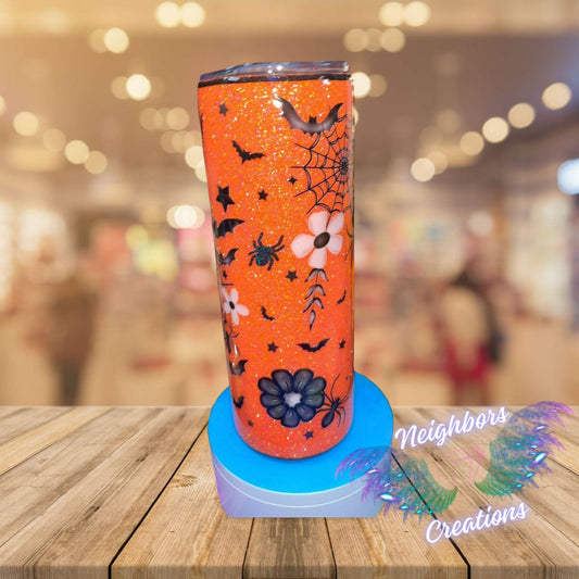 20 OZ Perfectly Wicked Orange N Black Glittered DBL INS Tumbler