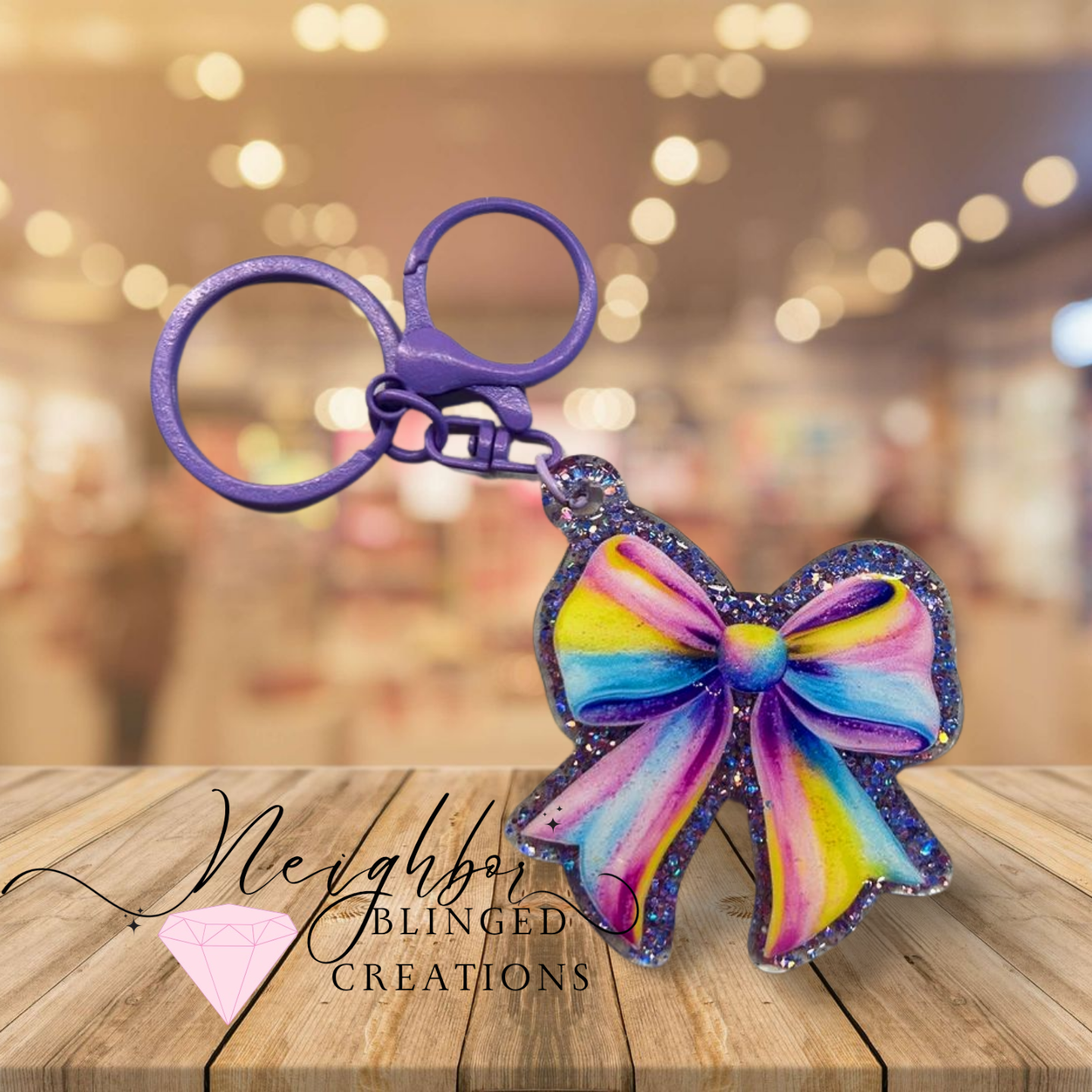 Handmade Acrylic Rainbow Boutique Bow Keychain