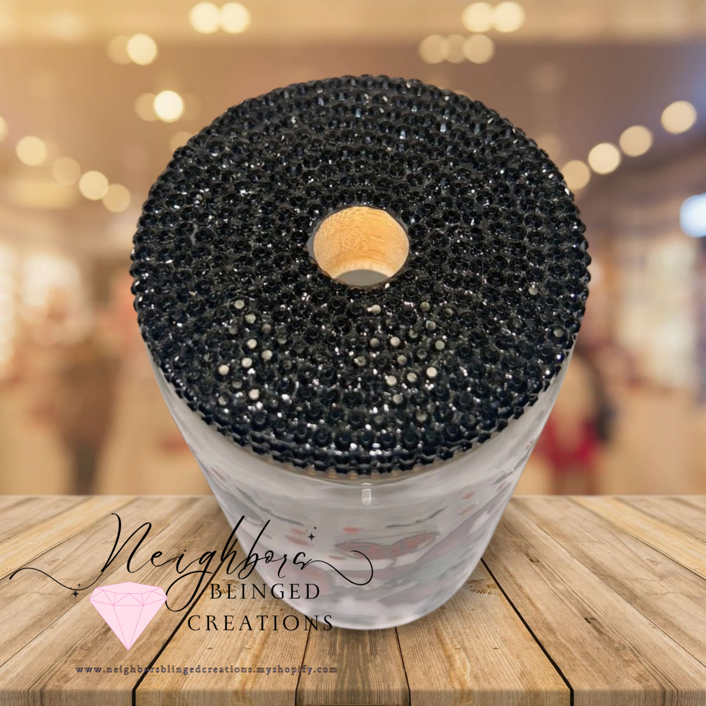 12oz Glass Cup Hallowen Edition W Custom Black Rhinestoned lid