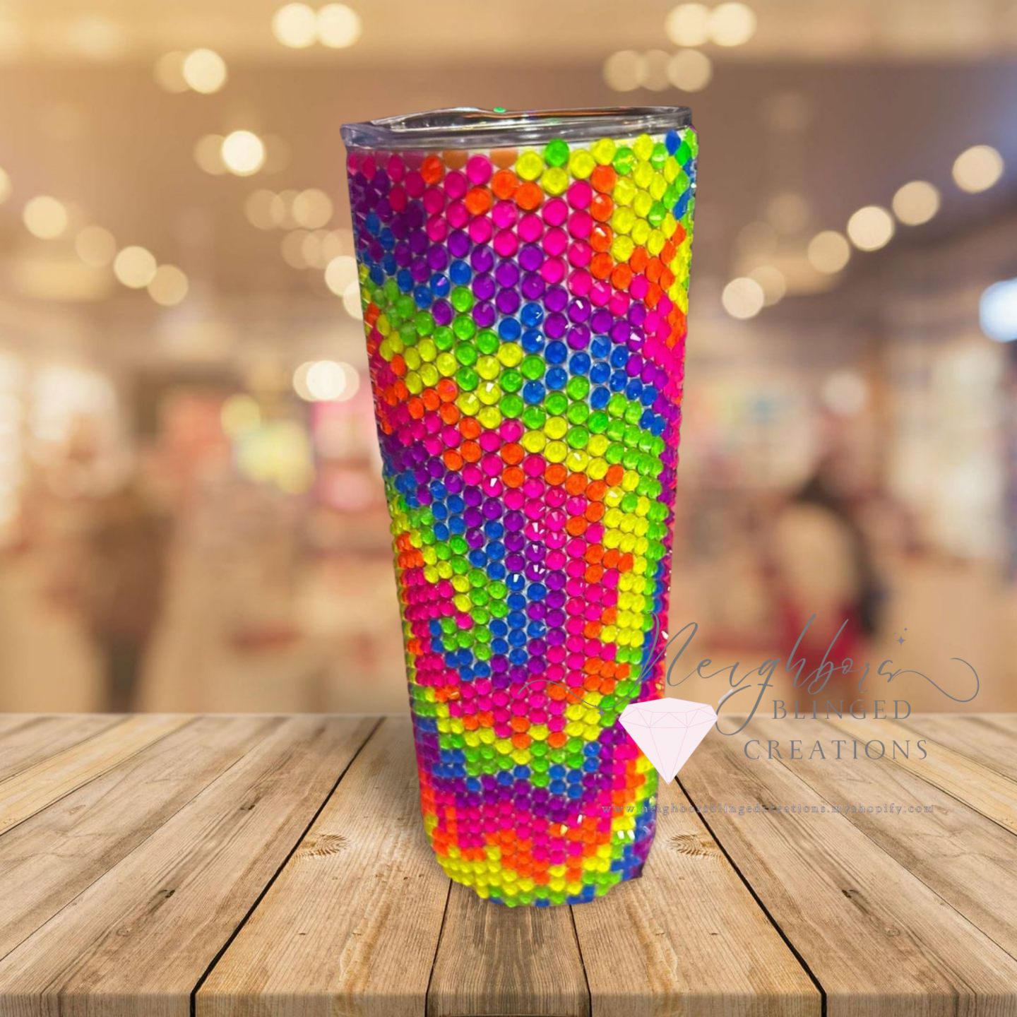 20oz Stainless Steel DBL Insulated Neon Tie-Die Rhinestoned Tumbler