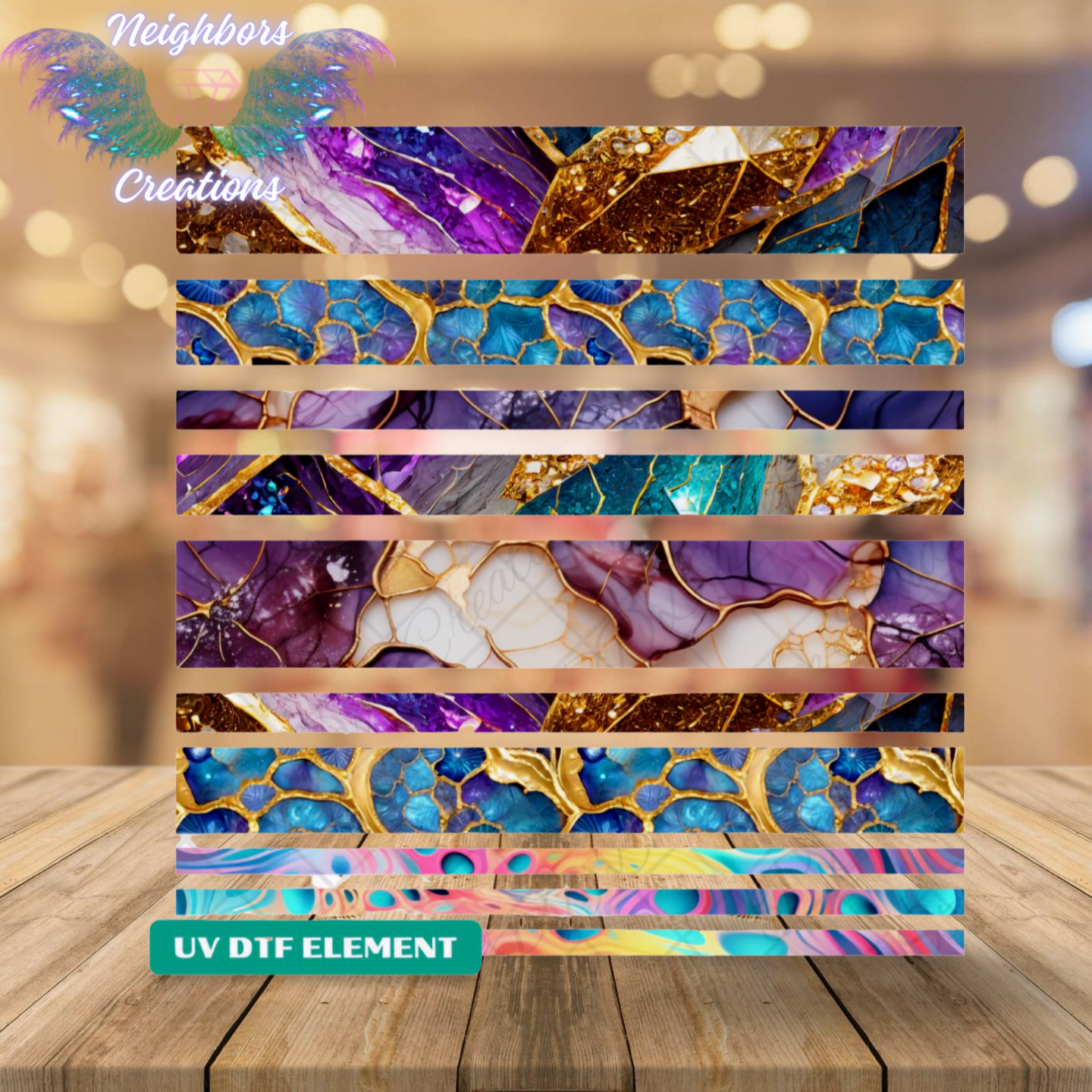 Marble Glass Themed Uv DTF Element Decal wrap