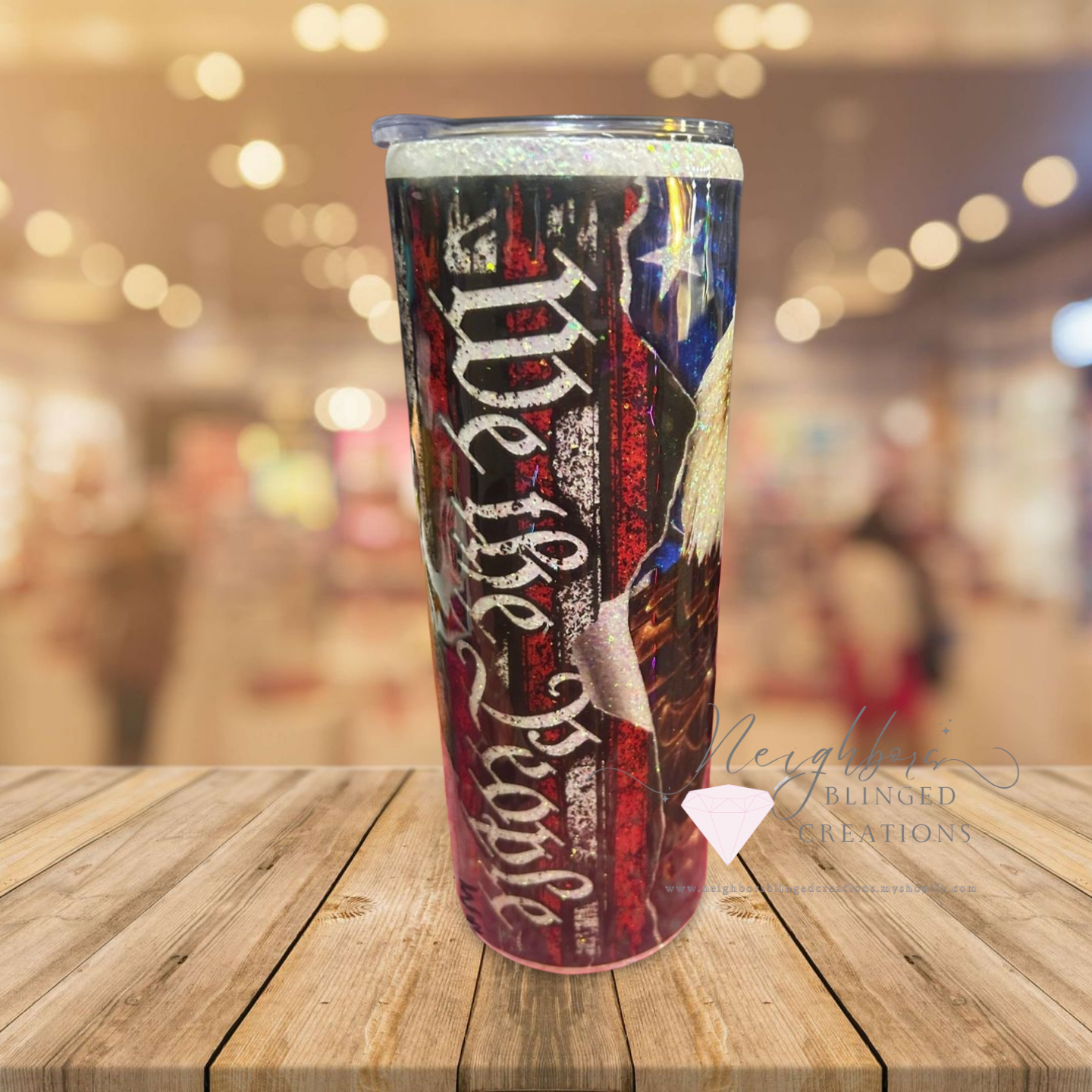 20oz Stainless Steel double insulated We the People American Bald Eagle Glittery tumbler