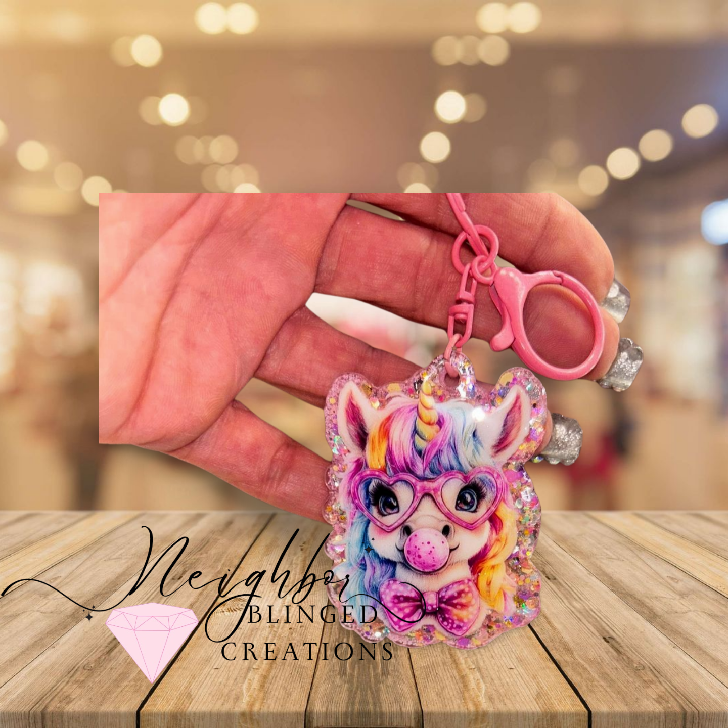 Handmade Acrylic Rainbow Unicorn W bubble Gum Bubble Keychain