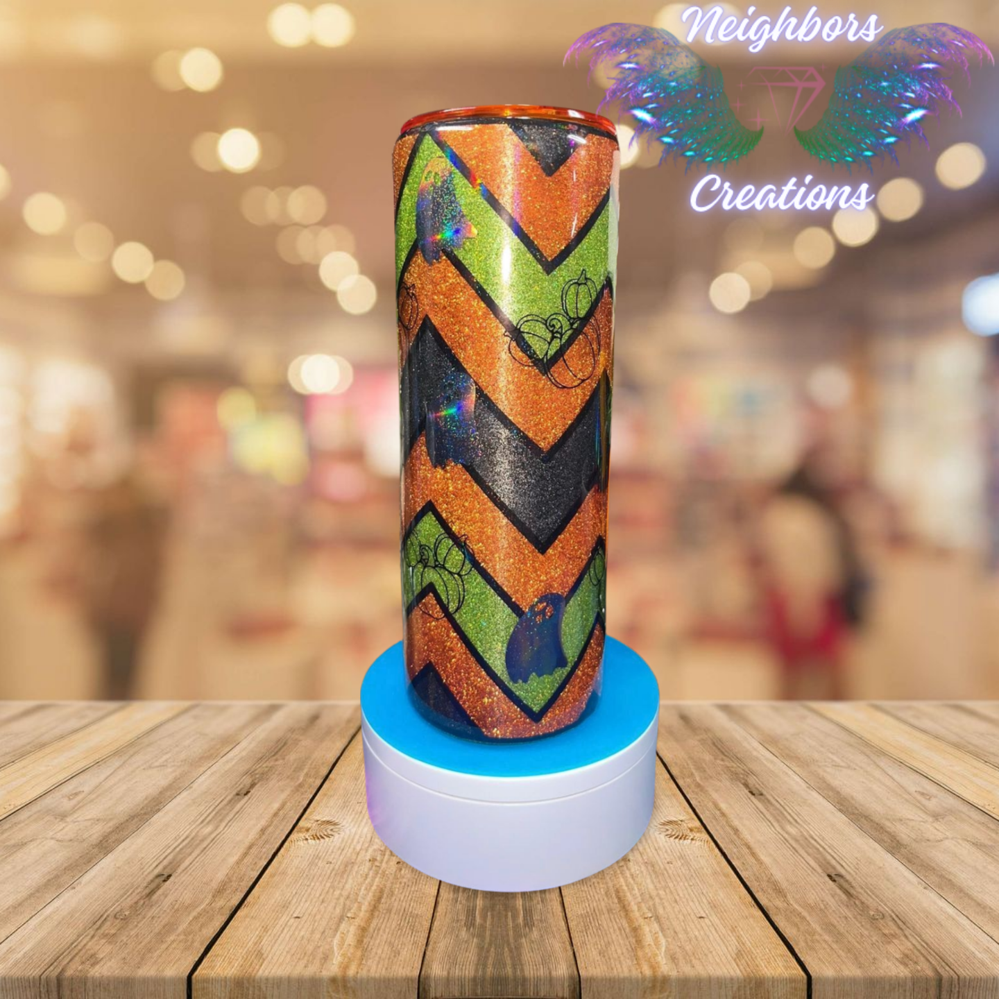 20 OZ Herringbone Glittered Halloween Themed Ghost Tumbler