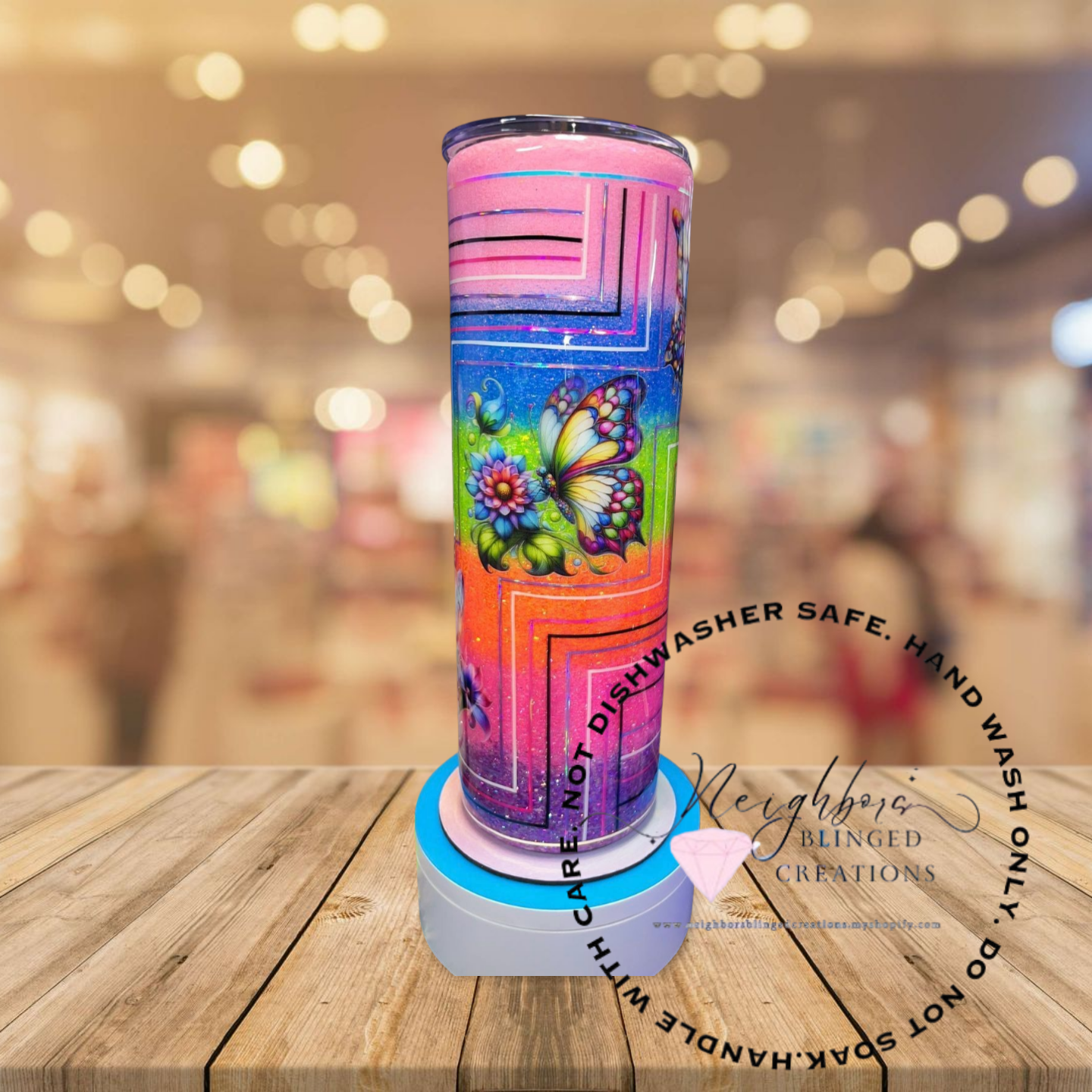 #9 - 30 ounce stainless steel double installed hog six colored ombre, butterfly, custom pin-strip, retro design