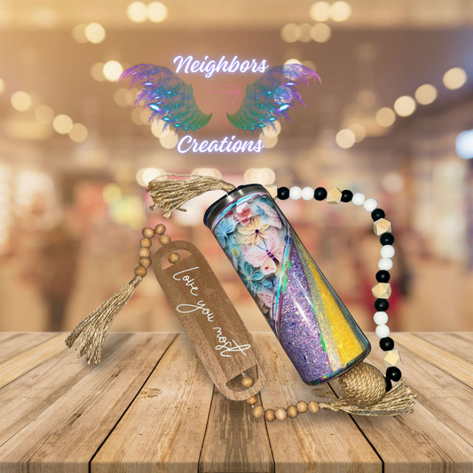 #23 - 20 0Z V SPLIT - Triangled Glittered Floral Tumbler