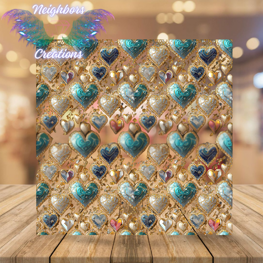 Gold N Teal Hearts Boutique Vinyl
