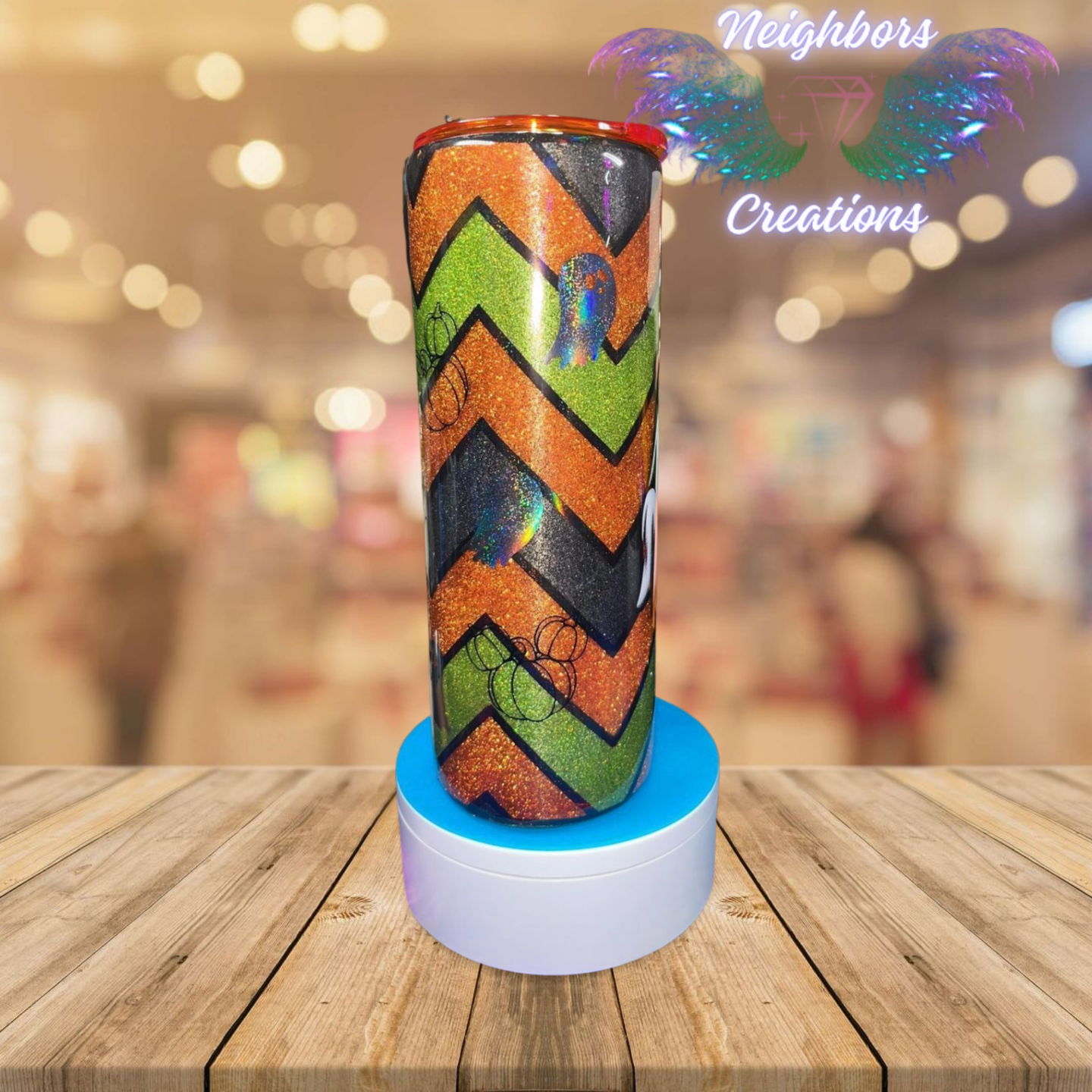 20 OZ Herringbone Glittered Halloween Themed Ghost Tumbler