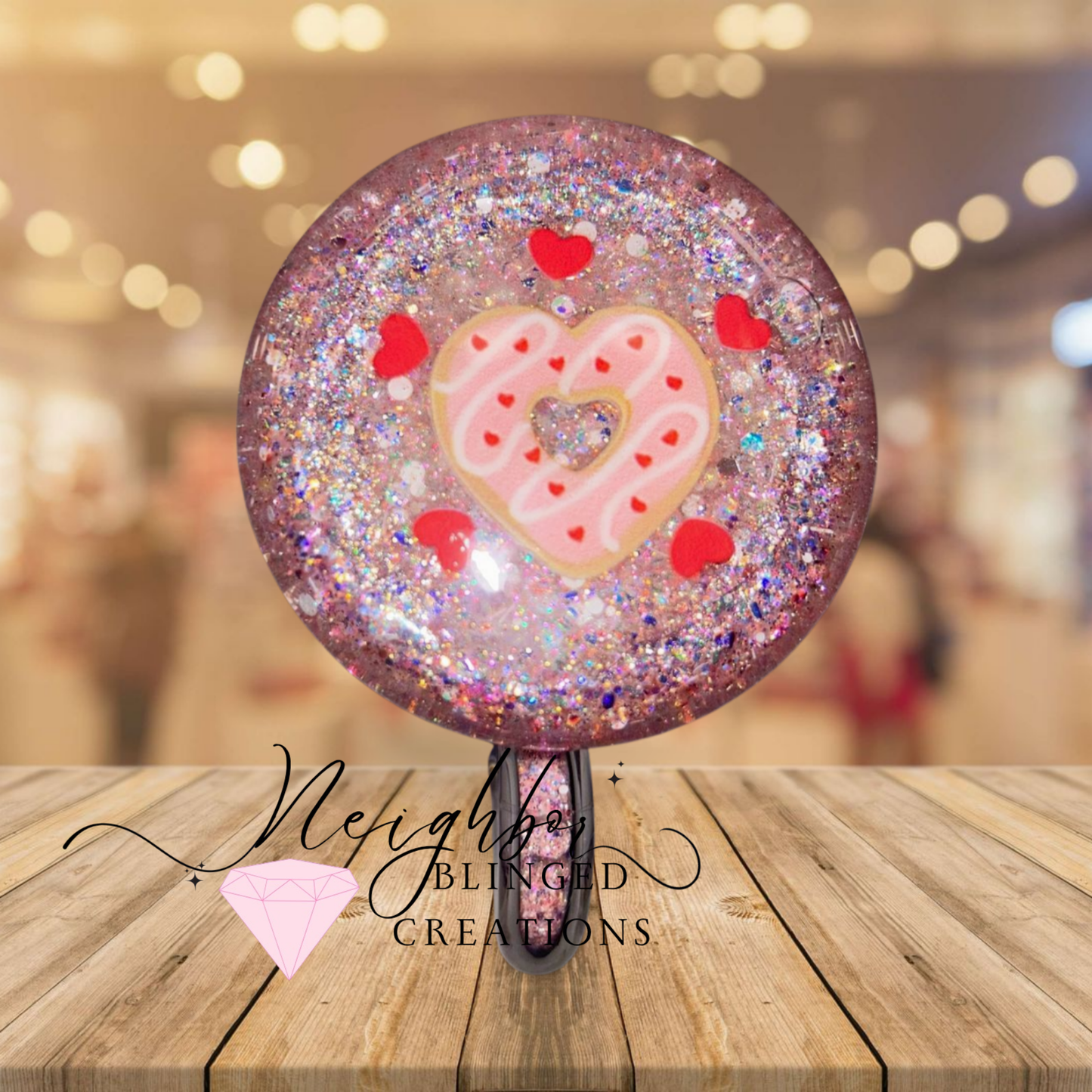 15oz Glass Snowglobe Mug Valentines Doughnuts