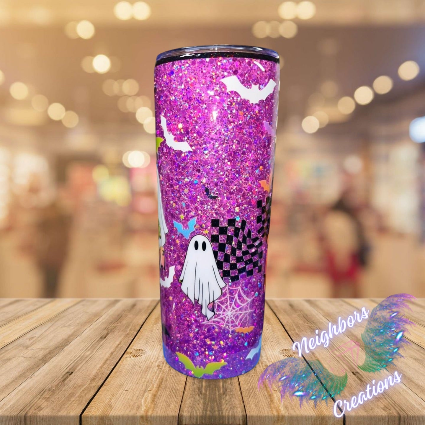 20 OZ Full Pink Glittered Ghost Spooky N Cute Halloween Tumbler