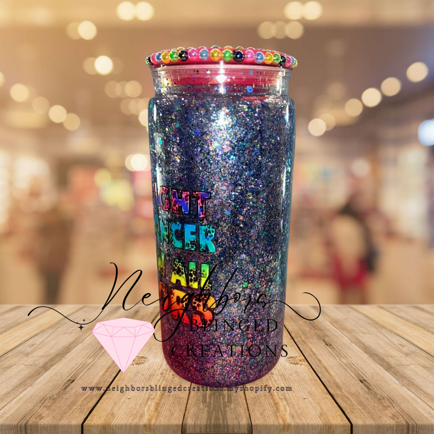 15oz Acrylic Snowglobe W/custom glitter mix Special Edition Cancer Awareness Month