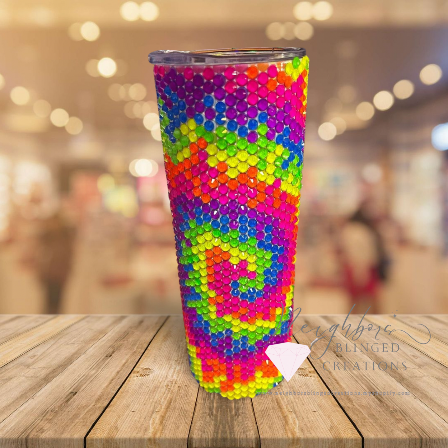 20oz Stainless Steel DBL Insulated Neon Tie-Die Rhinestoned Tumbler