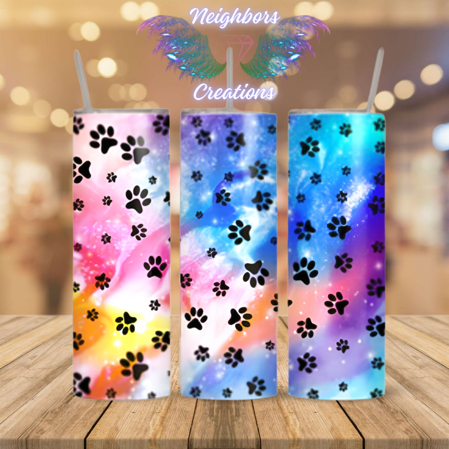 Rainbow Galaxy W/ Paw Prints Sub Tumbler