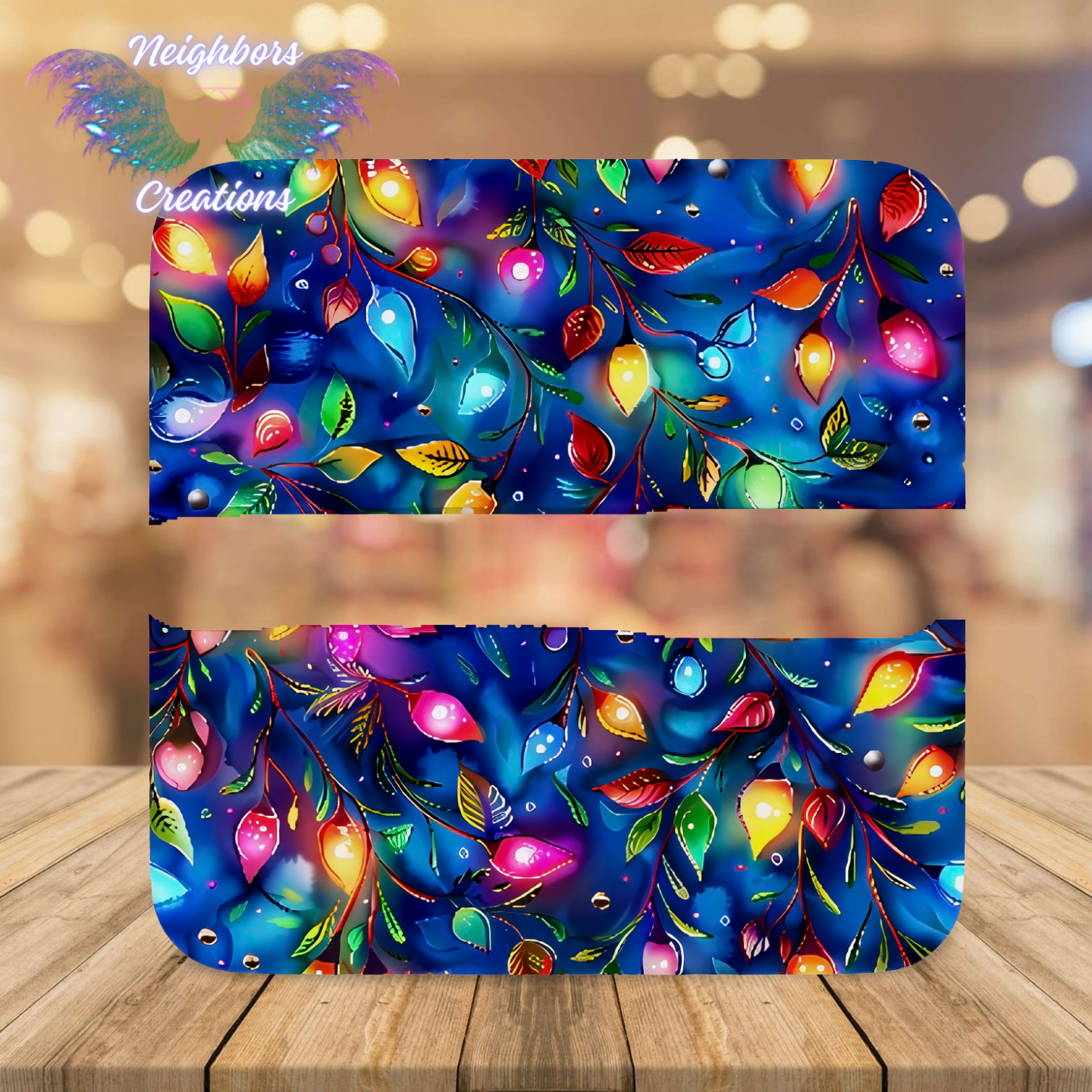 Blue Colorful Christmas Lights Boutique Vinyl