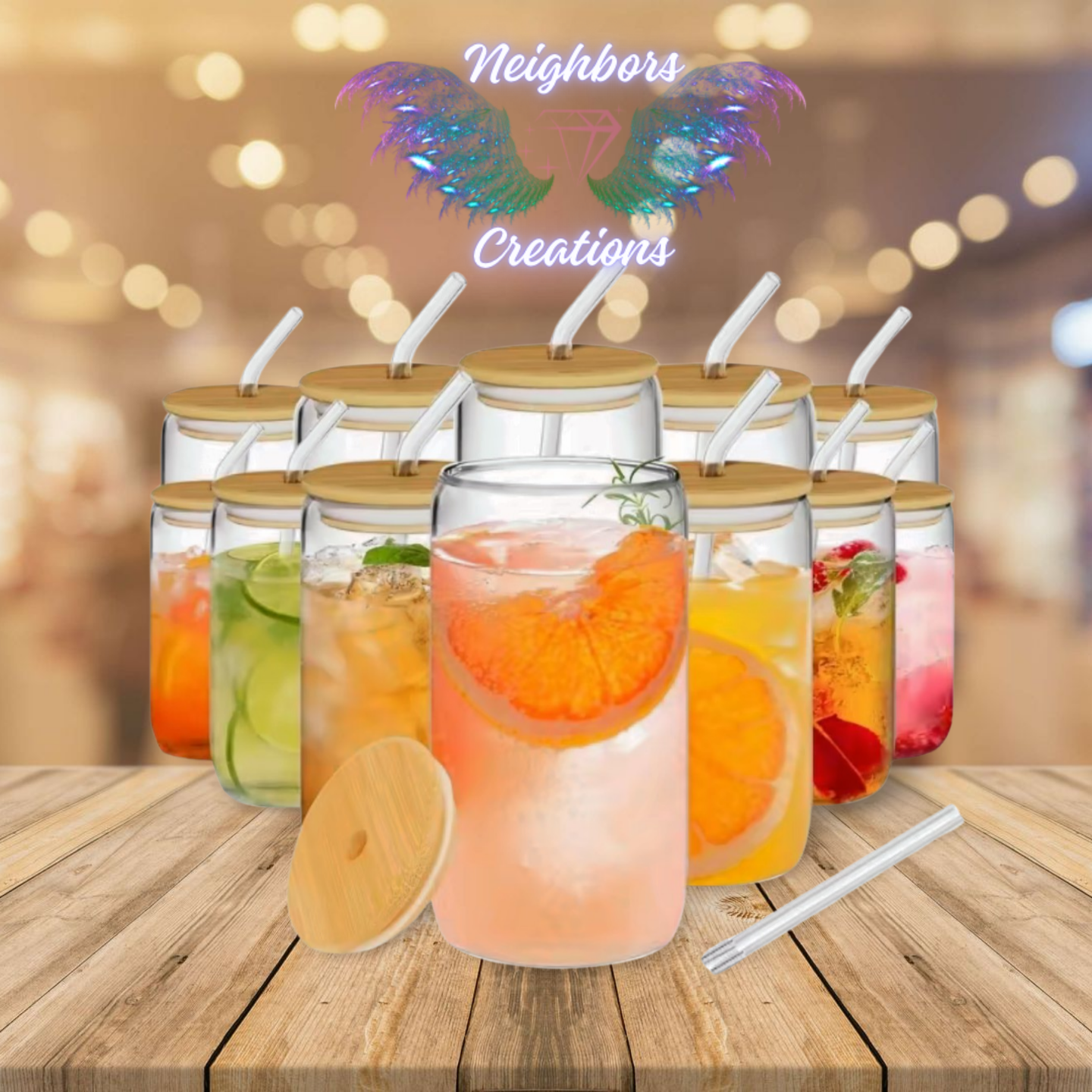 D Stash BUNDLE SALE.            12- 12OZ Glass Cups W/Bamboo Lid & Straw -              4- 16 oz plastic large cups with plastic screw on lids.        1- 8oz Glass Water Bottle w seal tight lid.